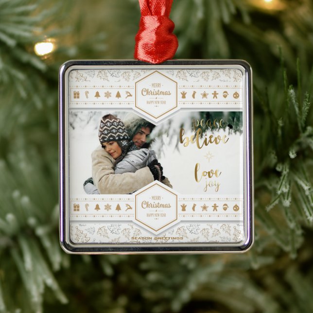 Ornamento De Metal Foto de Amor de Natal Elegante (Árvore)