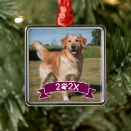 Ornamento De Metal Foto de animal de estimação personalizada com ano 