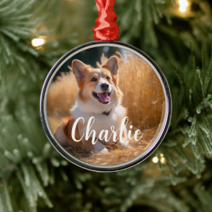 Ornamento De Metal Foto de animal de estimação personalizada com nome