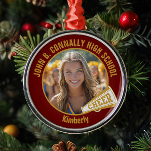 Ornamento De Metal Foto de Cheerleader Maroon Gold no Natal