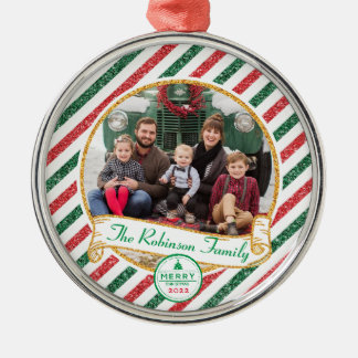 Ornamento De Metal Foto de Família de Natal com Brilho e Correio Aére