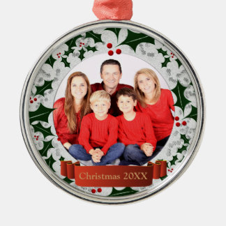 Ornamento De Metal Foto de Frost e Holly Wreath