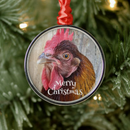 Ornamento De Metal Foto de Galinha Vermelha Natal
