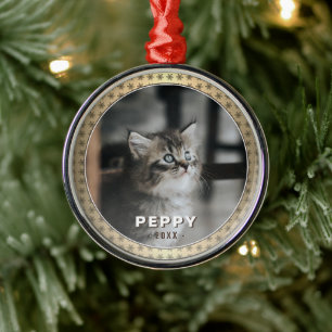 Ornamento De Metal Foto de Gato Elegante Natal Metálico Dourado
