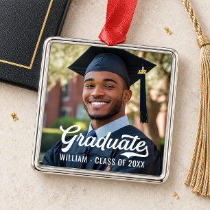 Ornamento De Metal Foto de Graduado em Script Varsity Turma de 2026