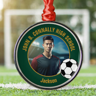 Ornamento De Metal Foto de Jogador de Futebol Green Gold no Natal