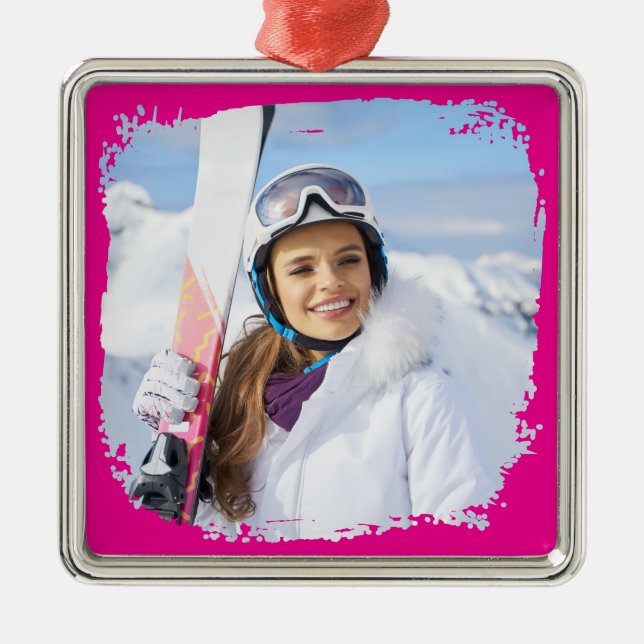 Ornamento De Metal Foto de Limite de Grunge Moderno Rosa-Quente (Frente)