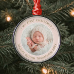 Ornamento De Metal Foto de Natal de 1rua, Girly Blush Rosa e Dourada<br><div class="desc">Celebre as simples alegrias da época de férias com um pinto-pinto-pinto-pinto-esbranquiçado, ouro, e fotos personalizadas brancas de uma nova menina em forma de metal. Palavras e imagens neste modelo são simples de personalizar. A citação de "Meu Primeiro Natal" é fácil de mudar caso seja necessária para outra ocasião. (DICAS DE...</div>