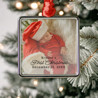 Ornamento De Metal Foto de Natal do Bebê Personalizado Moderno