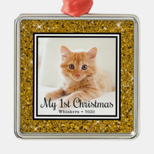 Ornamento De Metal Foto de Natal do Gatinho de 1 ano