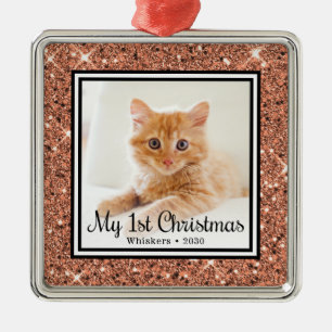 Ornamento De Metal Foto de Natal do Gatinho de 1 ano