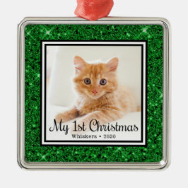 Ornamento De Metal Foto de Natal do Gatinho de 1 ano
