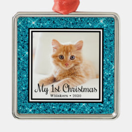 Ornamento De Metal Foto de Natal do Gatinho de 1 ano