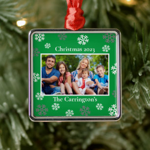 Ornamento De Metal Foto de Natal Flocos de Neve Nome Data Metal Perso