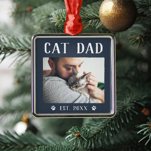 Ornamento De Metal Foto de Pai de Gato Personalizado Russo
