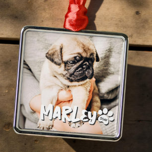 Ornamento De Metal Foto de Pet Personalizada de Grunge Simples Reprod