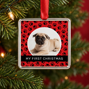 Ornamento De Metal Foto de Primeiro Natal de Cachorrinho com Pegada d