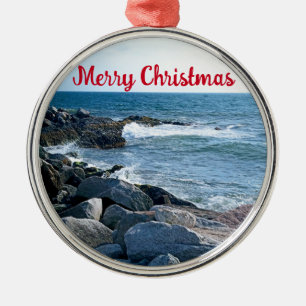 Ornamento De Metal Foto de Wavy Atlantic Ocean Blue
