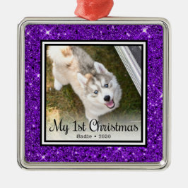 Ornamento De Metal Foto do 1º Natal do cachorrinho
