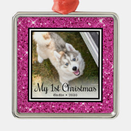 Ornamento De Metal Foto do 1º Natal do cachorrinho