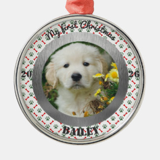 Ornamento De Metal Foto do Primeiro Natal do Cachorrinho Personalizad
