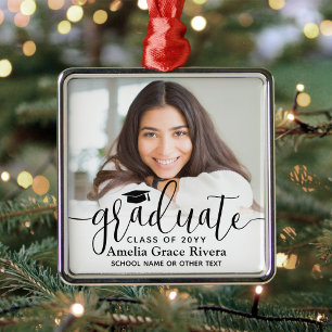 Ornamento De Metal Foto elegante do Formando de Script Preto Moderno 