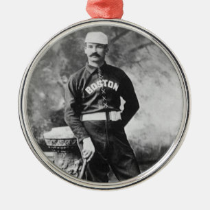 Ornamento De Metal Foto Esportiva Antiga, Jogador de Beisebol de Bost