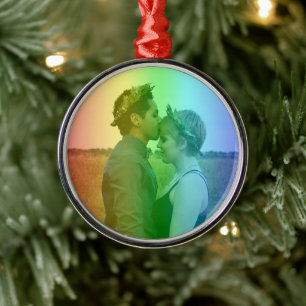 Ornamento De Metal Foto Natal do Rainbow LGBTQ