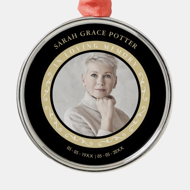 Ornamento De Metal Foto Ornamental Lembrando Um Funeral Amado (Frente)