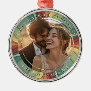 Ornamento De Metal Foto Personalizada Colorida de Natal Casada