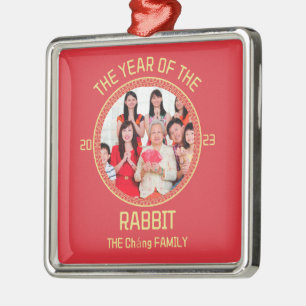 Ornamento De Metal Foto personalizada da família moderna no Ano Novo