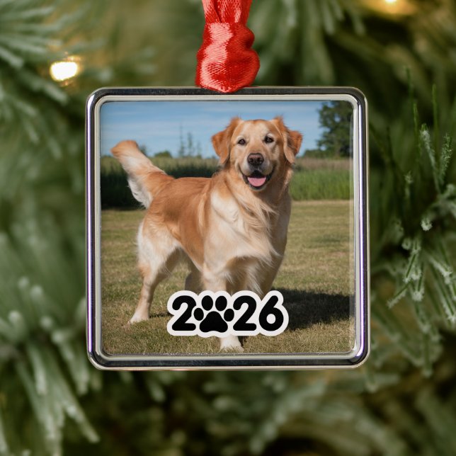 Ornamento De Metal Foto personalizada de 2026 Pet (Árvore)