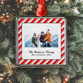 Ornamento De Metal Foto Personalizada de Cane de Doces de Natal Feliz