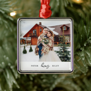 Ornamento De Metal Foto personalizada de Casal com script de amor sim