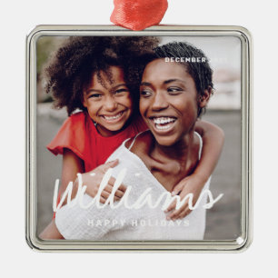 Ornamento De Metal Foto Personalizada de Feriado Feliz do Natal da Fa