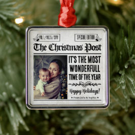 Ornamento De Metal Foto Personalizada de Jornal de Natal