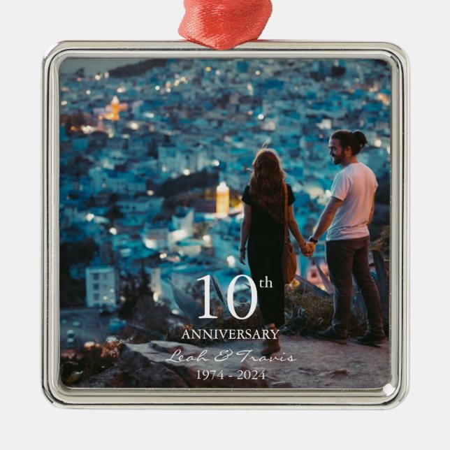 Ornamento De Metal Foto personalizada do aniversário de casamento fon (Frente)