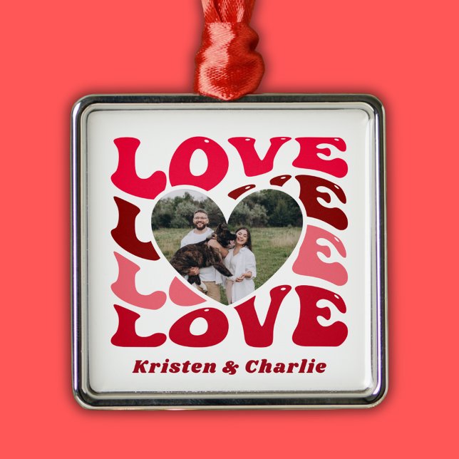 Ornamento De Metal Foto personalizada do Casal Dia de os namorados Lo (Valentine's Day Love Custom Couple Photo Metal Ornament
)