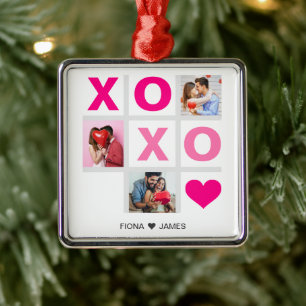 Ornamento De Metal Foto Personalizada do Coração Rosa do Feliz dia de