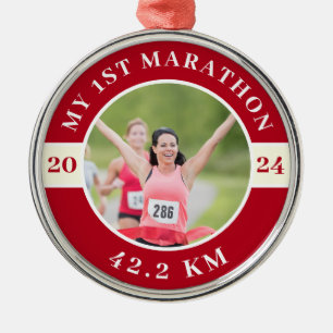 Ornamento De Metal Foto personalizada Minha primeira maratona 42.2