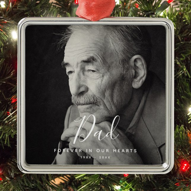 Ornamento De Metal Foto Personalizada Morte Memorial Personalizada ("Dad" Photo Memorial Ornament)