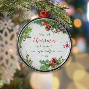 Ornamento De Metal Foto personalizada rustica Novo vovô 1 rua Natal