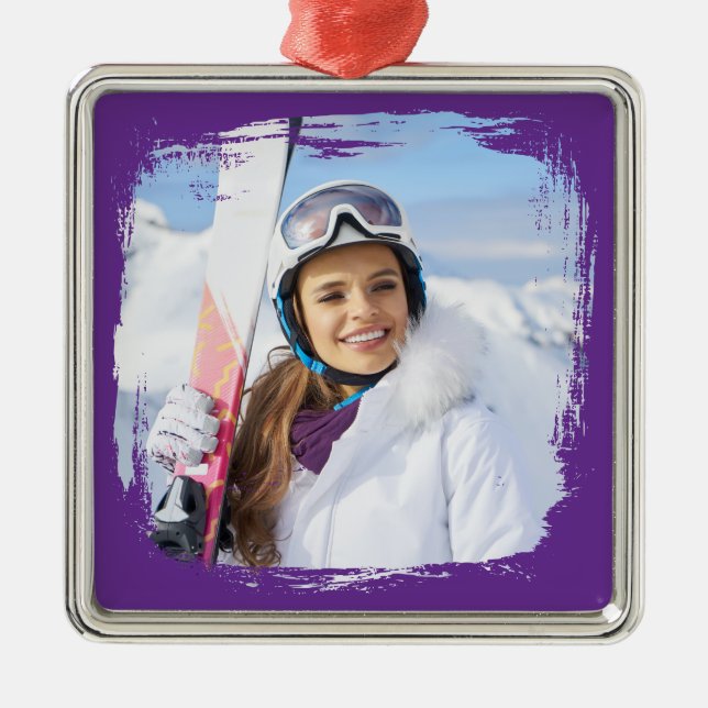 Ornamento De Metal Foto Real Purple Modern Grunge Border (Frente)