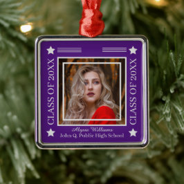 Ornamento De Metal Foto Roxo | Classe prateada de graduação de 2023