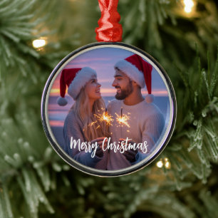 Ornamento De Metal Foto & Texto Personalizado de Natal 2025 Custom
