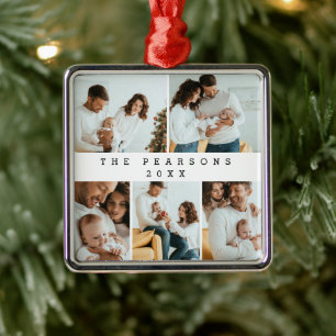 Ornamento De Metal Fotografia de Natal Minimalista para Família Moder