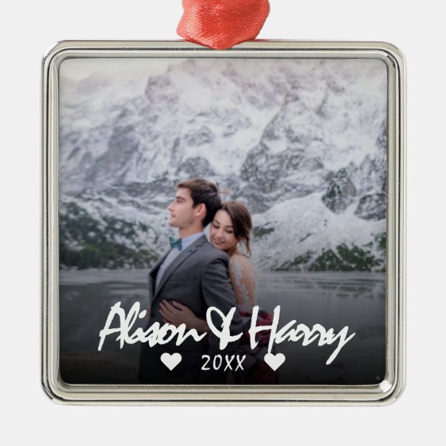 Ornamento De Metal Fotografia monograma Caligrafia branca elegante (Frente)