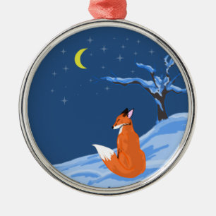 Ornamento De Metal Fox da noite do inverno