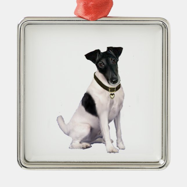 Ornamento De Metal Fox Terrier (A) - Liso - preto e branco (Frente)