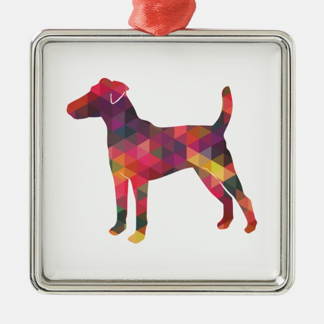 Ornamento De Metal Fox Terrier Dog Brey Silhouette Geo (Frente)